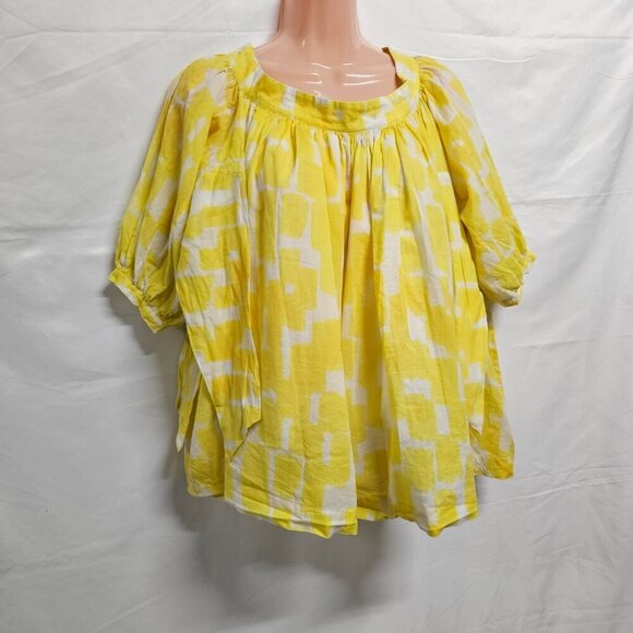 SEE BY CHLOE Yellow Printed Pleated Swing Blouse Women Size 2 - Picture 13 of 16